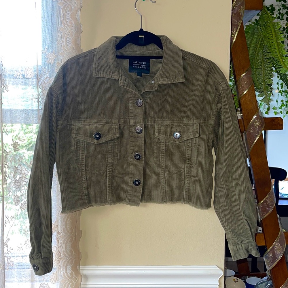 Corduroy Green Cropped Jacket